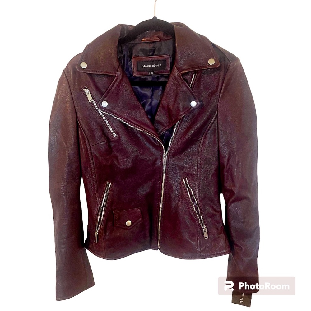 - NWT Womens Black Rivet Originally $500 100% Genuine Leather Moto Jacket …